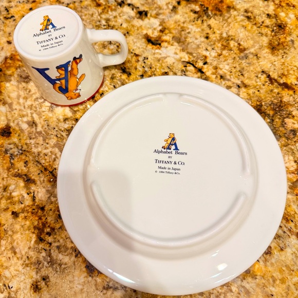 Vintage TIFFANY & CO ALPHABET BEARS Divided Plate & Cup Set Japan Never Used - Picture 5 of 13